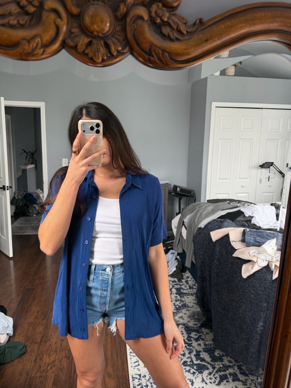 Vintage Navy Button-Down Short Sleeve Shirt